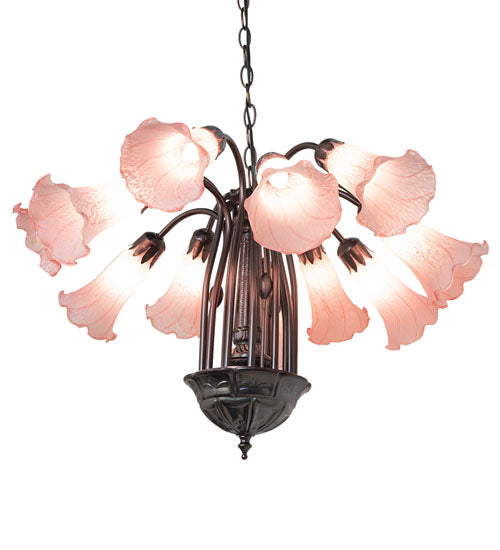 24" Wide Pink Tiffany Pond Lily 12 Light Chandelier