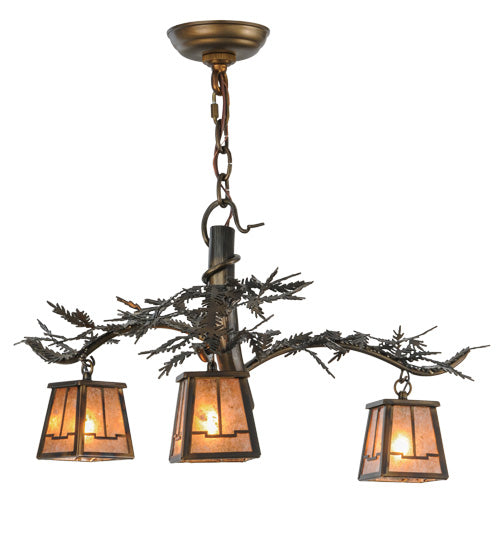 24"W Pine Branch Valley View 3 Lt Chandelier