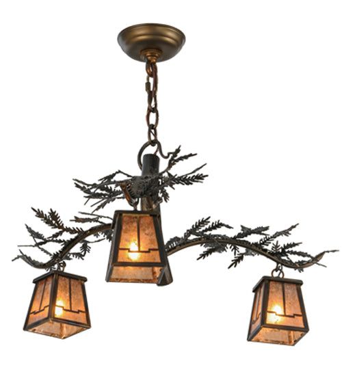 24"W Pine Branch Valley View 3 Lt Chandelier