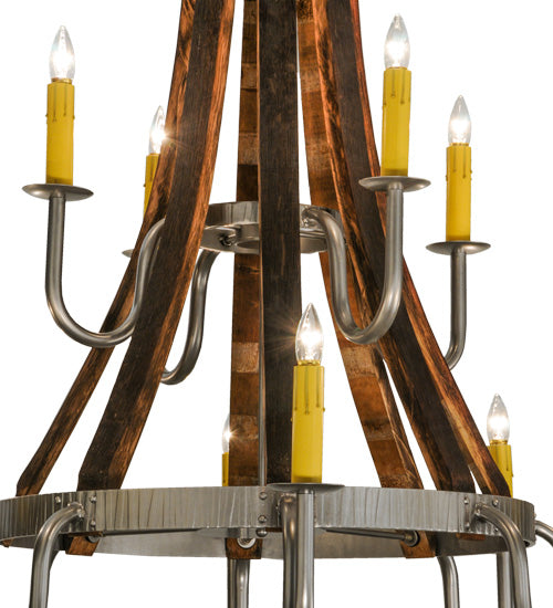 44"W Barrel Stave Madera 12 Lt Two Tier Chandelier