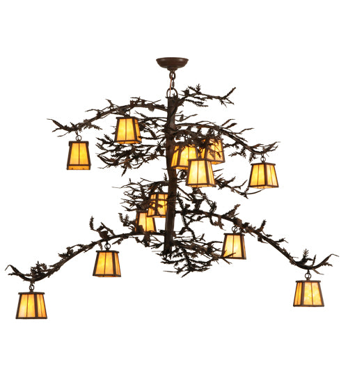 50"L Pine Branch Valley View 12 Lt Chandelier