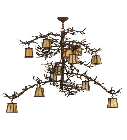 50"L Pine Branch Valley View 12 Lt Chandelier