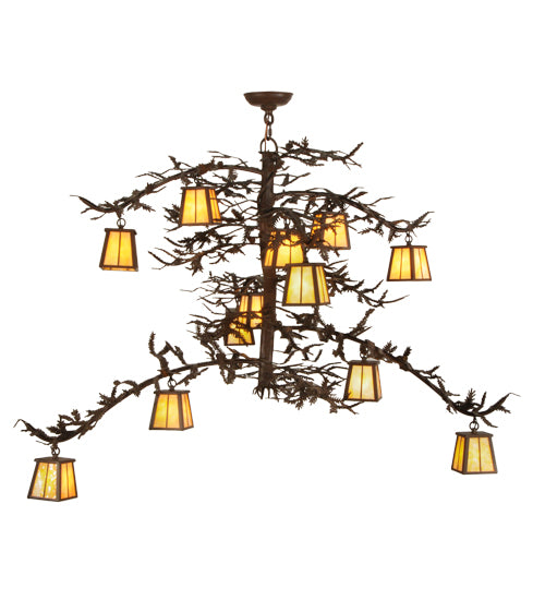 50"L Pine Branch Valley View 12 Lt Chandelier