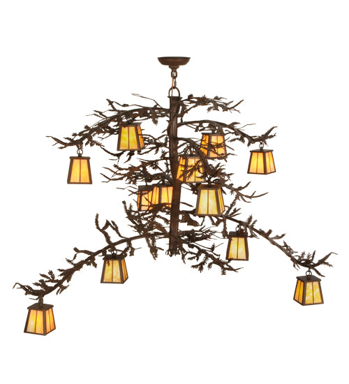 50"L Pine Branch Valley View 12 Lt Chandelier