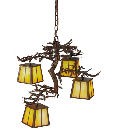 28"W Pine Branch 4 Lt Chandelier