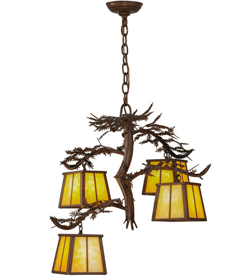 28"W Pine Branch 4 Lt Chandelier