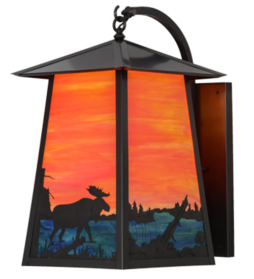 14.5" Wide  Stillwater Moose At Lake Curved Arm Wall Sconce