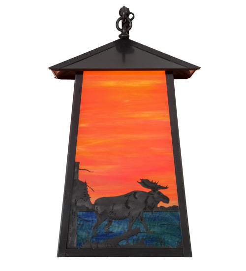 14.5" Wide  Stillwater Moose At Lake Curved Arm Wall Sconce