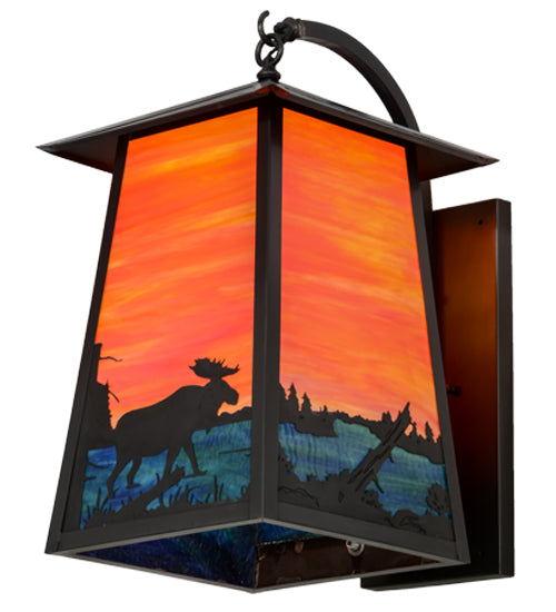 14.5" Wide  Stillwater Moose At Lake Curved Arm Wall Sconce