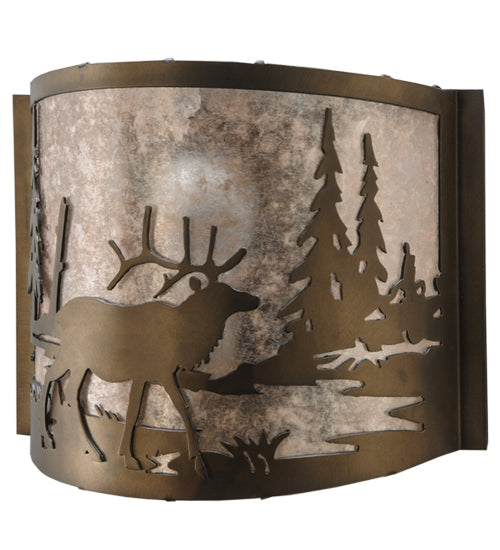 12" Wide Elk At Lake Wall Sconce