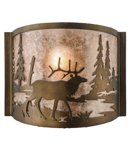 12" Wide Elk At Lake Wall Sconce