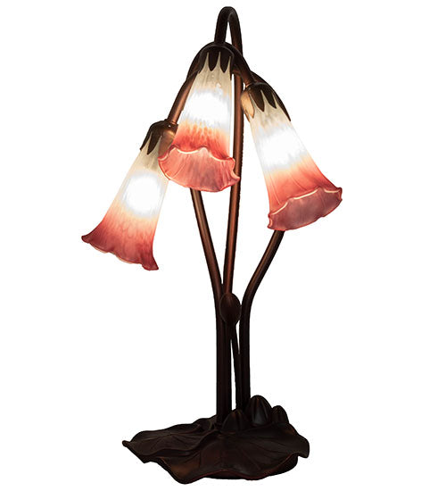 16" High Pink/White Pond Lily 3 Lt Accent Lamp