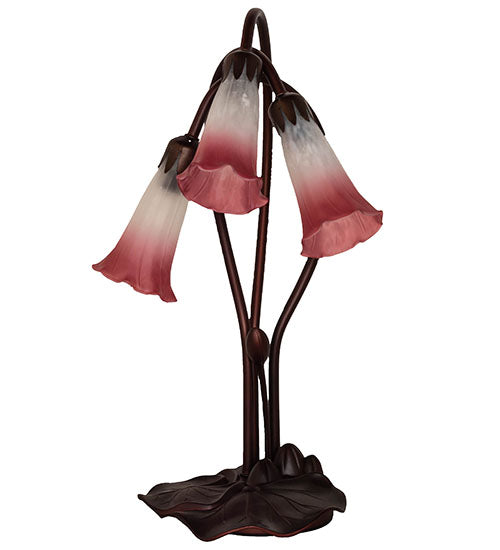 16" High Pink/White Pond Lily 3 Lt Accent Lamp