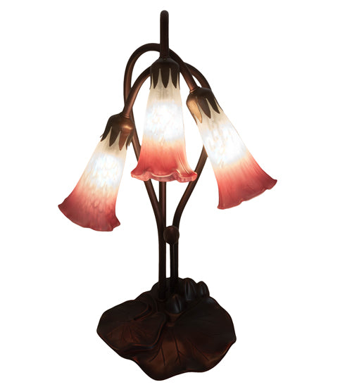 16" High Pink/White Pond Lily 3 Lt Accent Lamp