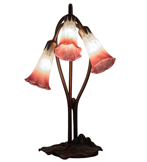 16" High Pink/White Pond Lily 3 Lt Accent Lamp