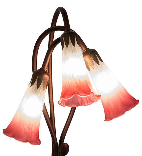 16" High Pink/White Pond Lily 3 Lt Accent Lamp