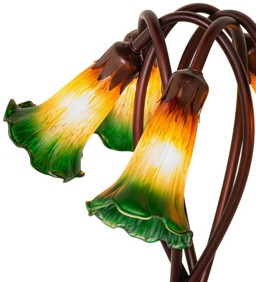 17" High Amber/Green Tiffany Pond Lily 5 Lt Accent Lamp