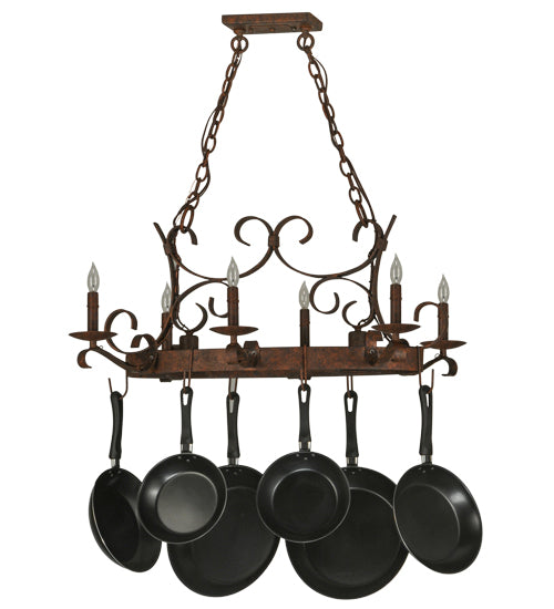 36" Long Handforged Oval 6 Light Pot Rack