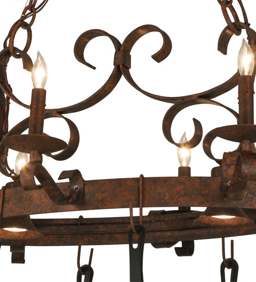 36" Long Handforged Oval 6 Light Pot Rack