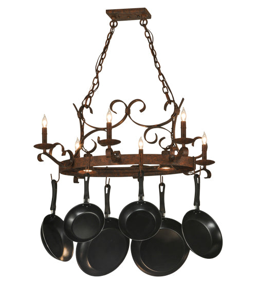 36" Long Handforged Oval 6 Light Pot Rack