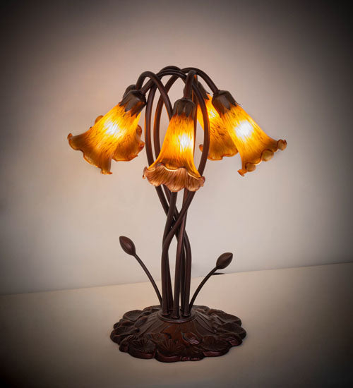 17" High Amber Tiffany Pond Lily 5 Lt Accent Lamp