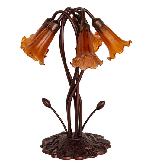 17" High Amber Tiffany Pond Lily 5 Lt Accent Lamp