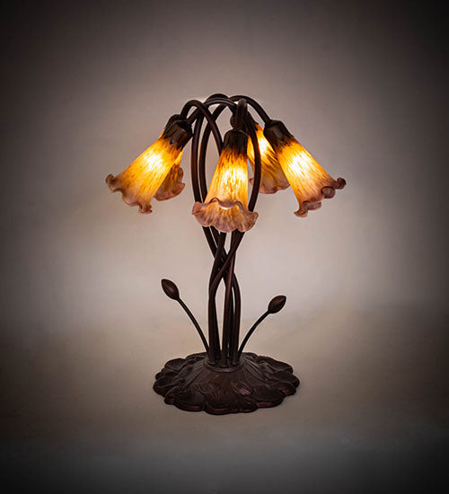 17" High Amber/Purple Pond Lily 5 Lt Table Lamp