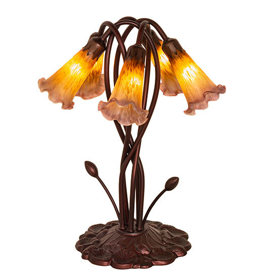 17" High Amber/Purple Pond Lily 5 Lt Table Lamp