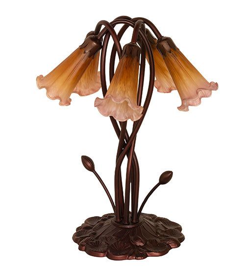 17" High Amber/Purple Pond Lily 5 Lt Table Lamp