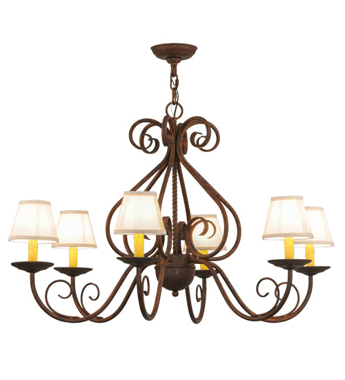 36"W Jenna 6 Lt W/Fabric Shades Chandelier