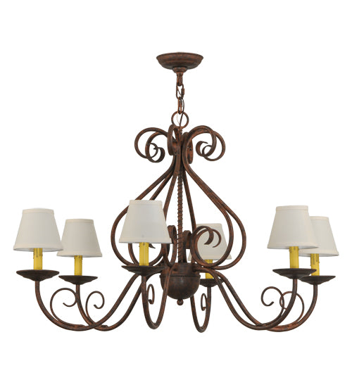 36"W Jenna 6 Lt W/Fabric Shades Chandelier