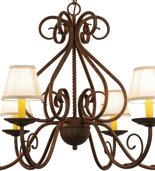 36"W Jenna 6 Lt W/Fabric Shades Chandelier