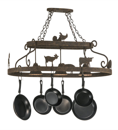 46" Long Barn Animals 3 Light Pot Rack