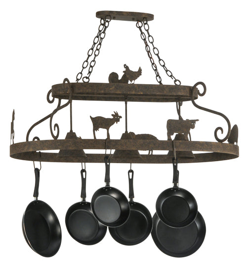 46" Long Barn Animals 3 Light Pot Rack