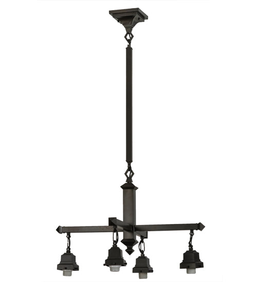 24"W Craftsman Brown On Brass 4 Lt Chandelier Hardware