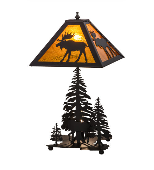 21"H Moose Through The Trees W/Lighted Base Table Lamp