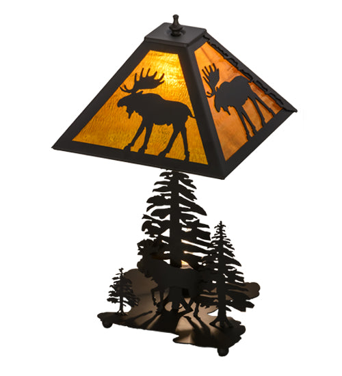 21"H Moose Through The Trees W/Lighted Base Table Lamp