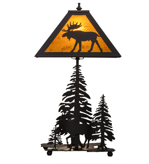 21"H Moose Through The Trees W/Lighted Base Table Lamp