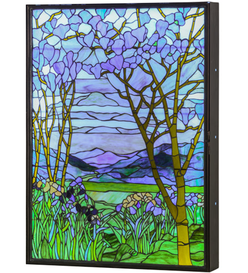 30"W Tiffany Magnolia & Iris Stained Glass Lighted Window