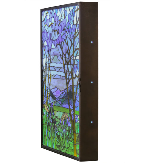 30"W Tiffany Magnolia & Iris Stained Glass Lighted Window