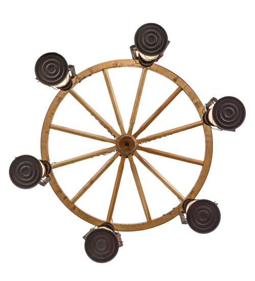 40"W Miners Lantern 6 Lt Wagon Wheel Chandelier