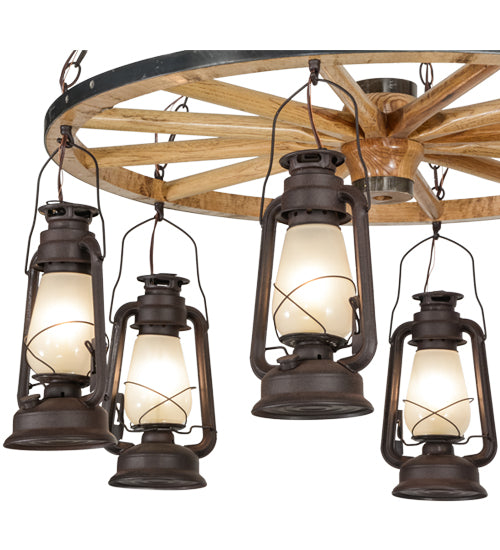 40"W Miners Lantern 6 Lt Wagon Wheel Chandelier