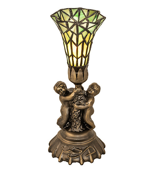 13" High Stained Glass Pond Lily Twin Cherub Accent Lamp