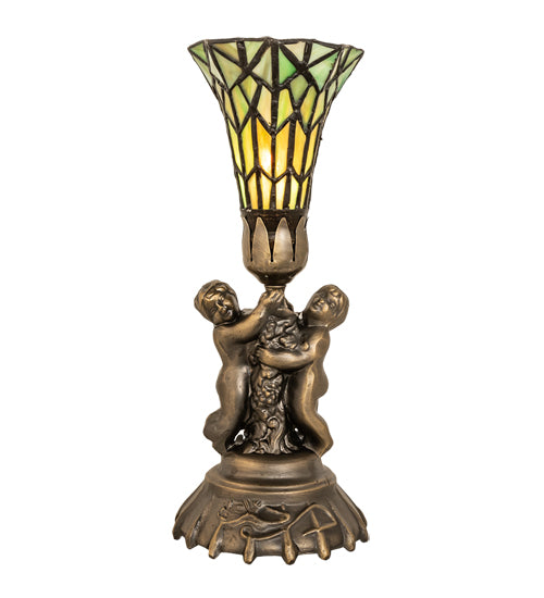 13" High Stained Glass Pond Lily Twin Cherub Accent Lamp