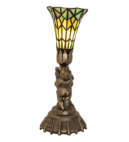 13" High Stained Glass Pond Lily Twin Cherub Accent Lamp