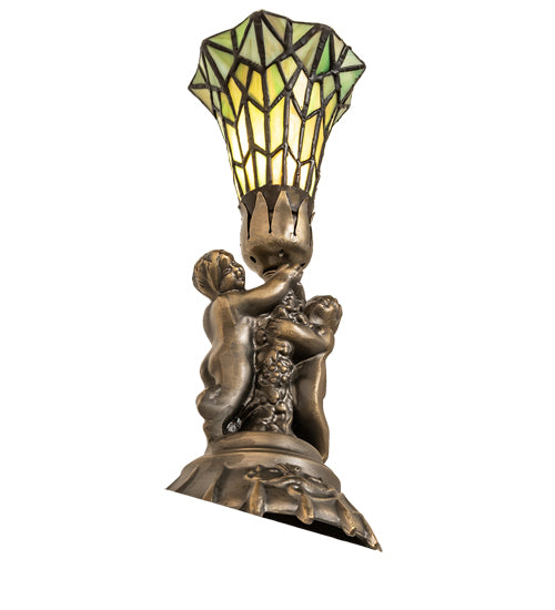 13" High Stained Glass Pond Lily Twin Cherub Accent Lamp