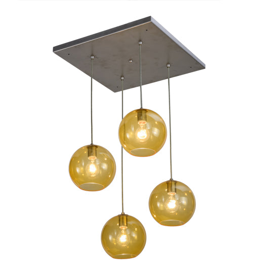 20"Sq Bola Amber 4 Lt Cascading Pendant