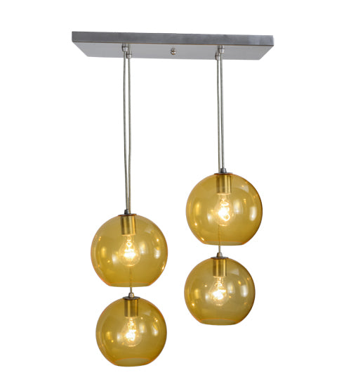 20"Sq Bola Amber 4 Lt Cascading Pendant