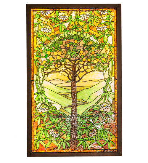 30" Wide X 48.5" High Tiffany Tree Of Life Stained Glass Lighted Window