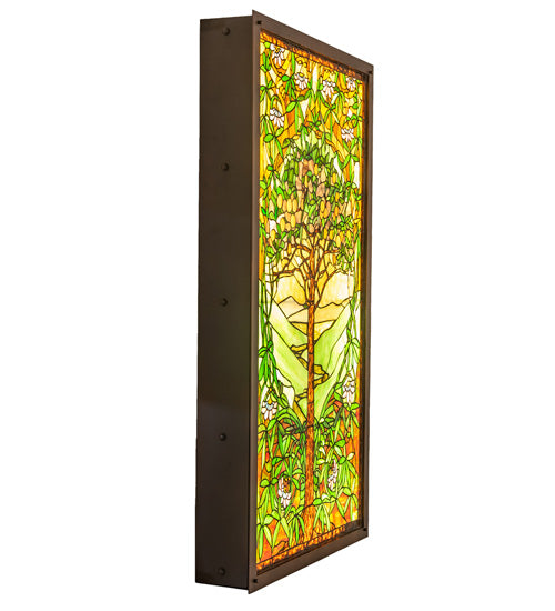 30" Wide X 48.5" High Tiffany Tree Of Life Stained Glass Lighted Window